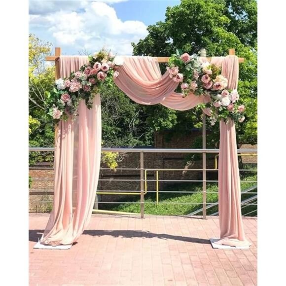 Wedding Arch Drapes Fabric 2 Panels 6 Yards Peach Chiffon Fabric Drapery - Picture 7 of 7